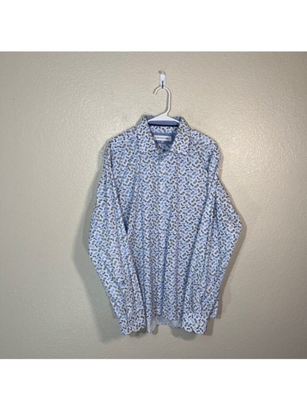 John Lennon Shirt Mens XL White Blue Striped Motorcycle Button Up Long Sleeve